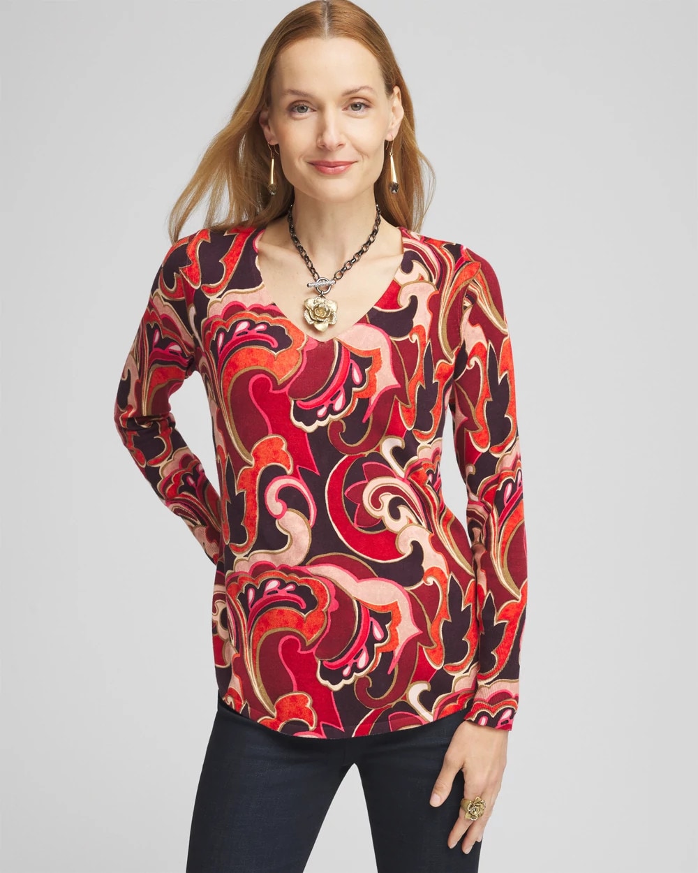 Cleo Brown Swirl V Neck Top